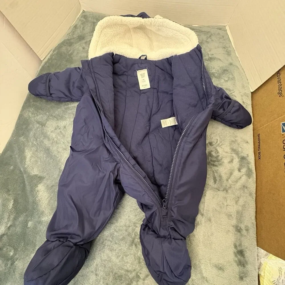 CARTERS CUTE & CUDDLY BLUE INFANT SNOWSUIT WITH EARS.  SZ.  6 MONTHS